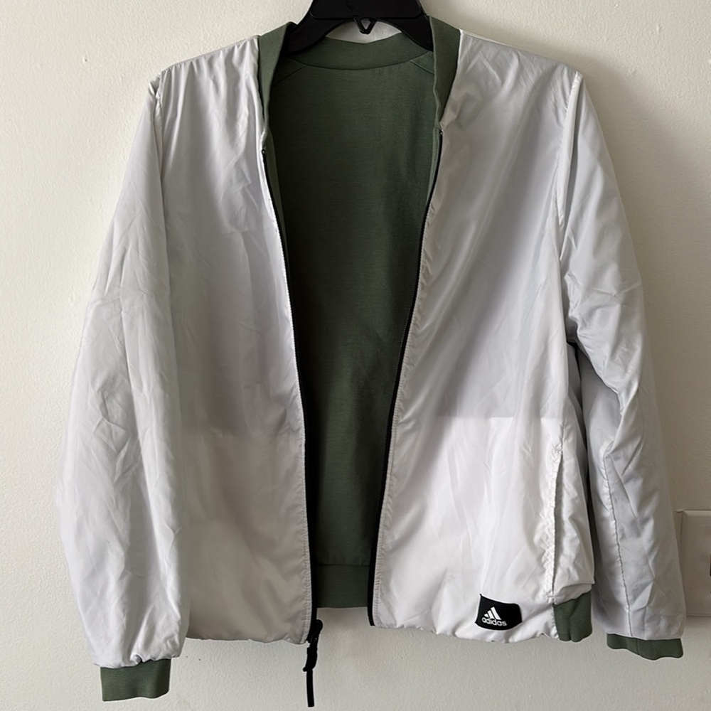 Adidas Sage Green and White reversible athletic jacket medium - Picture 5 of 6